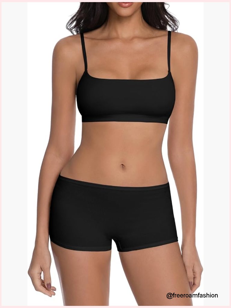 2-Piece Lounge Set Camisole Top With Shorts Pajamas Tank Crop Top Sleepwear